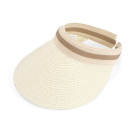 MK MATT KEELY Women's Visor Summer Lady Sun Hat Wide Brim Straw Cap White