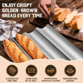 Pavsrmy Baguette Bread Pan, Premium Nonstick Perforated Baguette Pan for Fren...