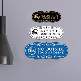 Signs ByLITA Designer No Outside Food or Drink Sign(Black Gold) - Medium 1 Pack