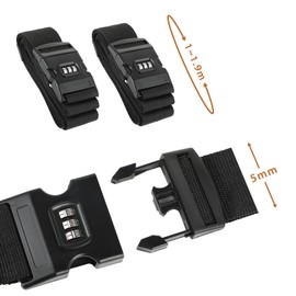 Pack of 2 Suitcase Straps - Adjustable Suitcase Straps with Name Plate - Suitcase Strap with Combination Lock - Suitable for Travel Suitcases up to 34 Inches - Black