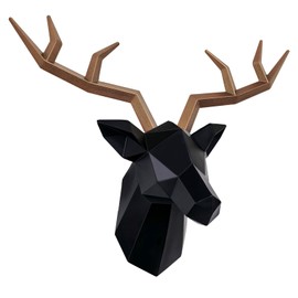 Keygift Geometrical Deer Head Wall Decor Black&Copper Faux Taxidermy Resin Animal Head Wall Mount Deer Antlers Wall Sculptures