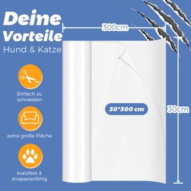 BeSokar Scratch Protection Film, Sofa Protection, Transparent, Scratch Protection Wall, Scratch Protection Film, Couch Scratch Protection, Anti-Scratch/Claw Tape for Furniture, Couch, Sofa, Wall, Door Protection (300 x 30 cm)
