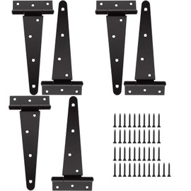 LOYORTY 6 Pack 8 Inch T Hinge Heavy Duty Shed Door Hinges Gate Strap Black Tee Hinge for Wooden Fences, Yard, Barn Door Gates