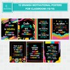 Decorably 15 Vibrant Chalkboard Themed Spanish Motivational Posters for Classroom,