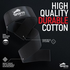 Spinto Fitness Wrist Straps for Weightlifting | 21 inch Competition Grade Rugged Cotton Grip & Padded Neoprene Gym Straps | Weight Lifting Straps for Deadlift, Bodybuilding, Powerlifting (1 pair)