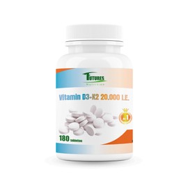 FUTURES NUTRITION 20000 IU Vitamin D3 K2 High Dose Vegan Best Organic Availability with 99.7+% All-Trans Content Only 1 Tablet Every 20 Days Laboratory Tested Purity 180 Tablets