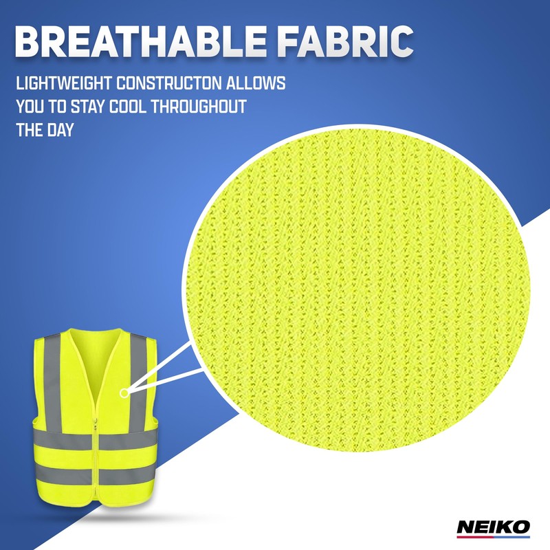 Neiko High Visibility Safety Vest ANSI Class 2, No Pocket,
