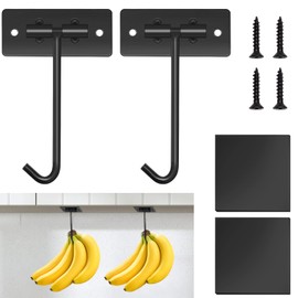 Windspeed 2 Pack Metal Banana Hook, Adhesive Banana Hook Under Cabinet Banana Hanger Foldable Banana Holder to Keep Bananas Fresh