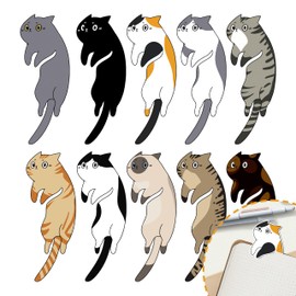 TwoDays Cute Cat Bookmarks for Reading Women, Gifts for Book Lovers, Book Accessories for Bookish, Cat Party Favors (Set of 10, 5'' X 2'')