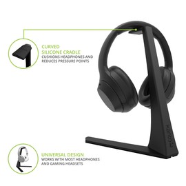 Kanto H3 Universal Desktop Headphone and Headset Stand with Silicone Padding and Adapter Holder | 22 lb Weight Capacity | Black