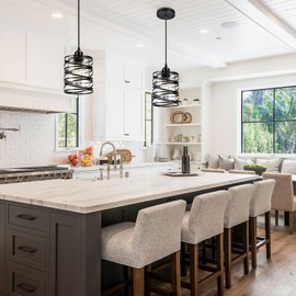 Glitnous Pendant Lights Kitchen Island, Modern Black Farmhouse Hanging Light with Bubble Seeded Glass, 2 Pack Pendant Lighting with Adjustable Height for Dining Room, Bedroom, Living Room, Hallway