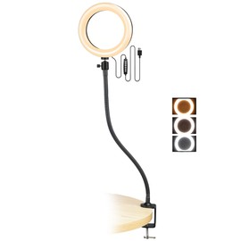 Ring Light with Stand, 8'' Ring Light with 25 inch Gooseneck Stand for Reading,Craft,Makeup,YouTube,Live Streaming,Study,Architect Drafting,Video Conference Lighting kit