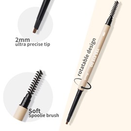 Eyebrow Filler Pencil Brown, Dual-sided Eyebrow Microfilling Pen with Spoolie Brush, Automatic Long Lasting Eyebrow Pencil for Women, Create Hair Like Stroke for Brow Lamination, Chestnut, YES.EYE DO