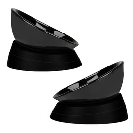 Bulldog Bowl Anti-Slip Dog Cat Dish Detachable Ceramic Dog Bowl Pet Sterile Tilted Pet Feeder Slope Base (Black Ceramic, 2 Cup)