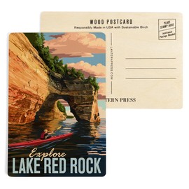 Lake Red Rock, Iowa, Kayaker (4x6 Birch Wood Postcards, 2-Pack Stationary, Rustic Home Wall Decor)