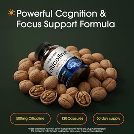 NatureBell Suplementos de citicolina, colina CDP, citicolina 500 mg más tirosina 50 mg por porción, dosis optimizada, 120 cápsulas, fórmula 2 en 1, su