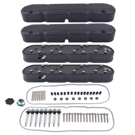 Black LS Smooth Cast Aluminum Valve Covers with Coil Mounts & Covers Replacement for Chevy Small Block SB V8 293 325 346 364 376 427 Ci