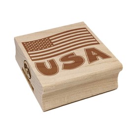 USA United States of America with Waving Flag Cute Square Rubber Stamp for Stamping Crafting - 1.75in Medium