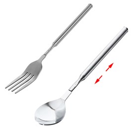 Wjelet 2Pcs Extendable Fork Spoon, Telescopic Fork Extendable Fork, Long Forks and Spoons Extends to 25", for BBQ, Fruit