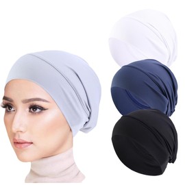 Cntqiang 3 Pieces Women Inner Hijab Cap for Muslim Islamic Underscarf Hat Undercap Beanie Turban Chemo Sleep Headwear