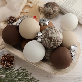 PullCrease 12 Pcs Matte Neutral Textured Christmas Ball Ornaments 2.36'' Vintage Rustic Neutral Christmas Tree Decorations Copper Xmas Hanging Ornaments for Farmhouse Boho Party Holiday Decor (Brown)