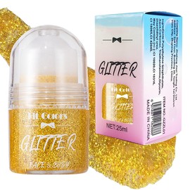 Roll-on Body Glitter Gel, Mermaid Sequins Glitter Face, Glitter Gel Roll On for Glitter, Face Paint Holographic for Body Face Hair, Glitter Hair, 25 ml (08 Gold)
