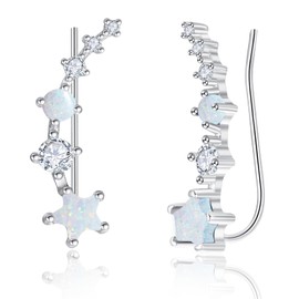 KINGWHYTE White Opal Earrings 925 Sterling Silver Star Earrings Opal Ear Climbers Cuffs Crawler Opal Jewellery for Women Teenage Girls