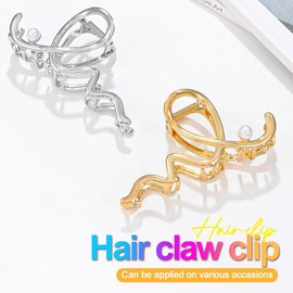 CAKURE Gold Hair Clips Metal Claw Hair Clip Pearl Hair Claw Clips Stylish Hair Clips Nonslip Hair Claw Barrettes Hair Accessories for Women and Girls (Pack of 2)