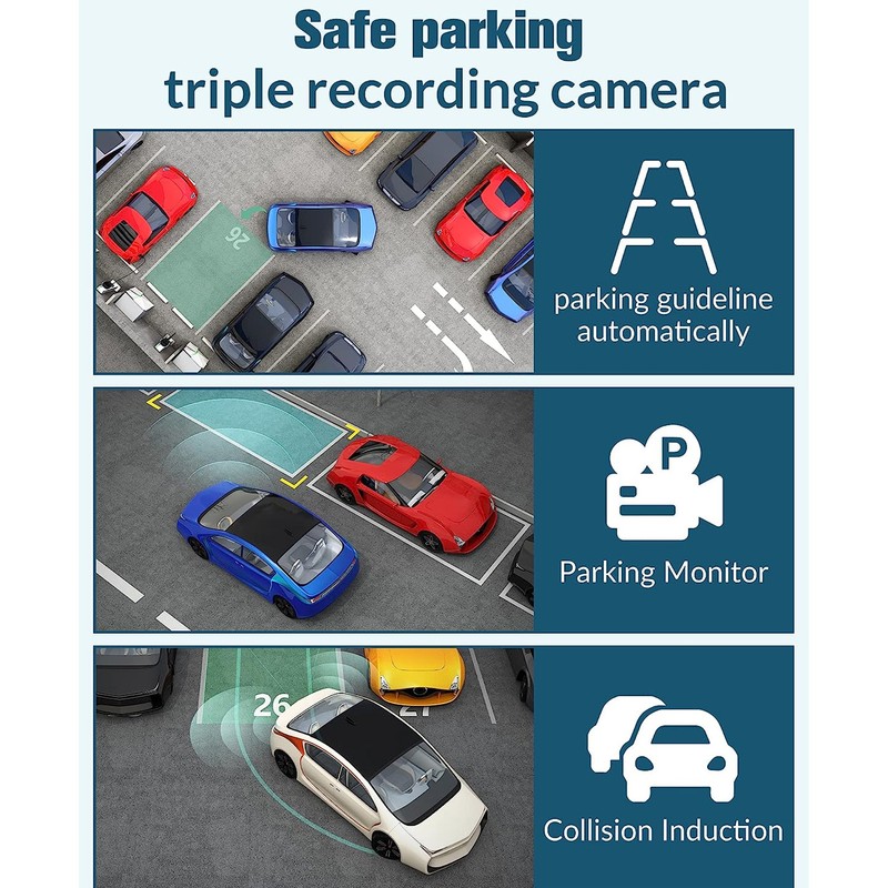 Car Traffic Recorder Night Vision 320mAh 3 Lens Front Rear