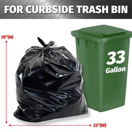 Bagtron 33 Gallon Trash Bags, 30 Micron Heavy Duty Pure LDPE Garbage Can Liners, 33" x 39" Large, Black, 100 Count