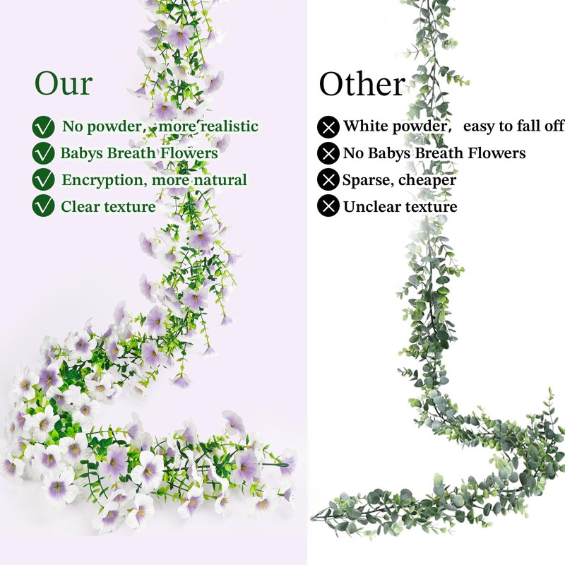 Eucalyptus Garland with White Petunias Flowers Fake Flowers,6FT-2Pcs