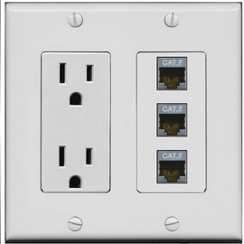 RiteAV 3 Port Cat7 Shielded Ethernet Wall Plate - Outlet [Gray/Gray]