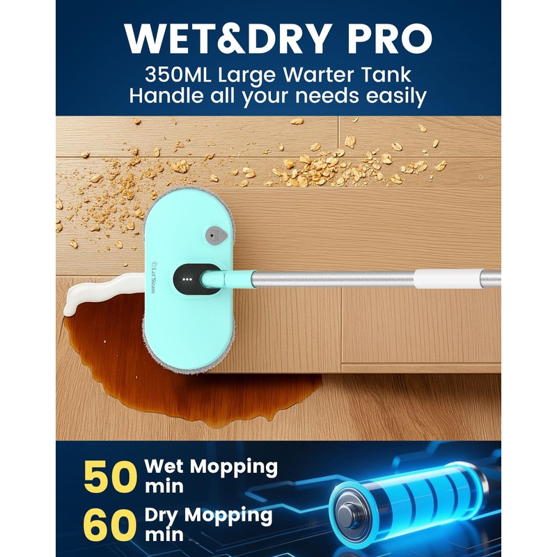 Cordless Electric Mop,Dual-Motor Powerful Spin Mop with Led Headlight&Water Spray,2600mAh