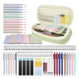 NVAZIOP 52 Aesthetic School Supplies with Cute Pen Case,5 Black, 2Blue,2 Red Ink Gel Pens,12inch and 6inch rulers,6 Mechanical Pencils for Students Stationary College Essentials