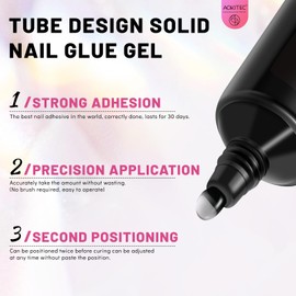 Aokitec Solid Nail Glue Gel-20g Gel Nail Glue for Nail Tips Gel x Nail Glue for Fake Nails Press on Nails Strong Adhesion for 3D Nail Art with Silicone Mold Home DIY Non-Stick to Hands, Curing Needed