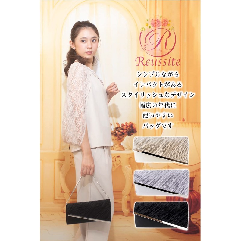 Reussite Pore claire Party Bag, Large 3-Way Pleated Women's Clutch