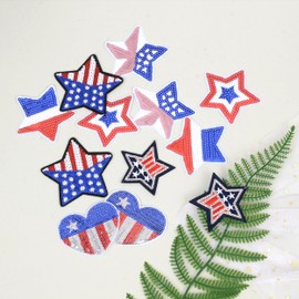 Sequin Star American Flag Iron On Patches Clothing Embroidered Sewing Repair Hot-fix Garment Bag Shoes Backpack Hat DIY Decoration, 12PCS