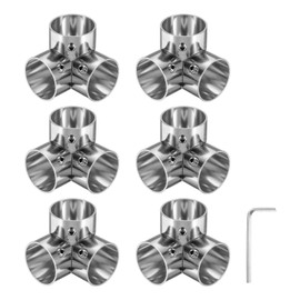 sourcing map 6Pcs Elbow Corner Cross Structural Pipe Connectors 3 Way End Rails Clamp with Wrench Stainless Steel Corner Pipe Fittings for DIY Shelf Garden Support 1" Fit Pipe Dia, Silvery