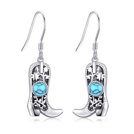 VENACOLY Cowboy Boot Earrings 925 Sterling Silver Turquoise Western Earrings Western Jewelry for Women Cowgirl