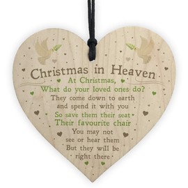 RED OCEAN Christmas In Heaven Poem Xmas Tree Decoration Memorial Quote Wood Heart Plaque