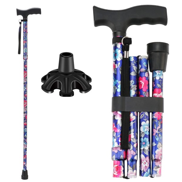 Walking Cane LIXIANG Cane for Man/Woman | Mobility & Daily Living Aids | 5-Level Height Adjustable Walking Stick | Comfortable Plastic T-Handle Portable Walking Stick Folding Cane