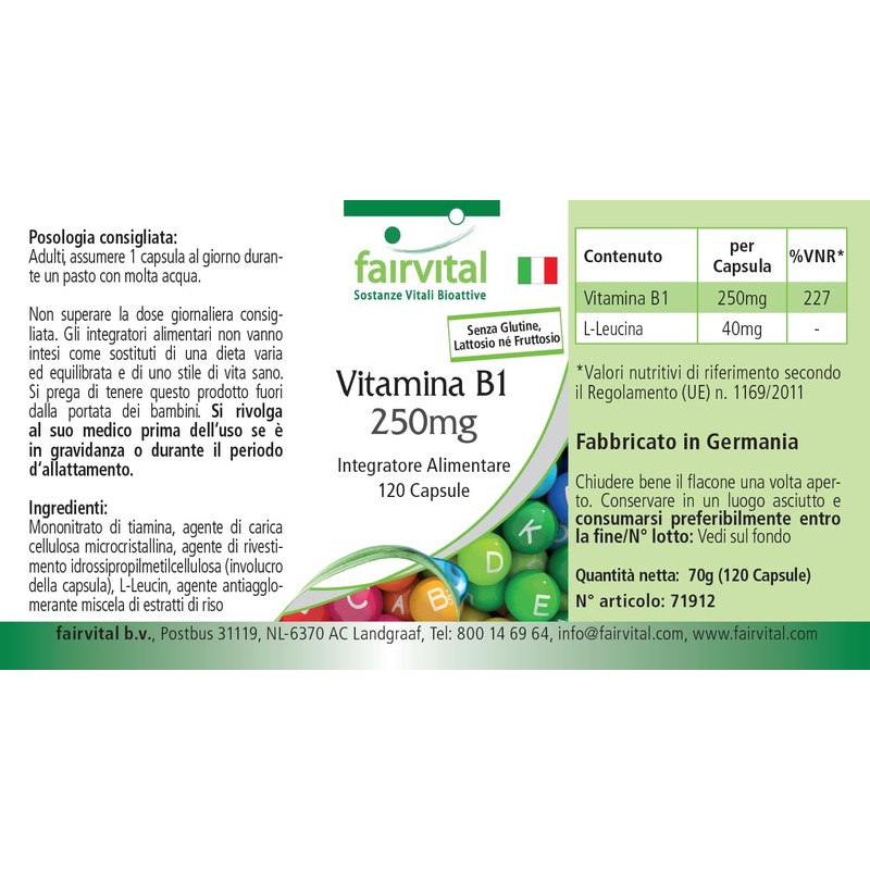 Fairvital Vitamin B1 (Thiamine) 250 mg - 120 Capsules -