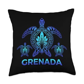 Grenada Sea Turtle Souvenirs Co. Vintage Grenada Ocean Blue Sea Turtle Souvenirs Throw Pillow, 18x18, Multicolor
