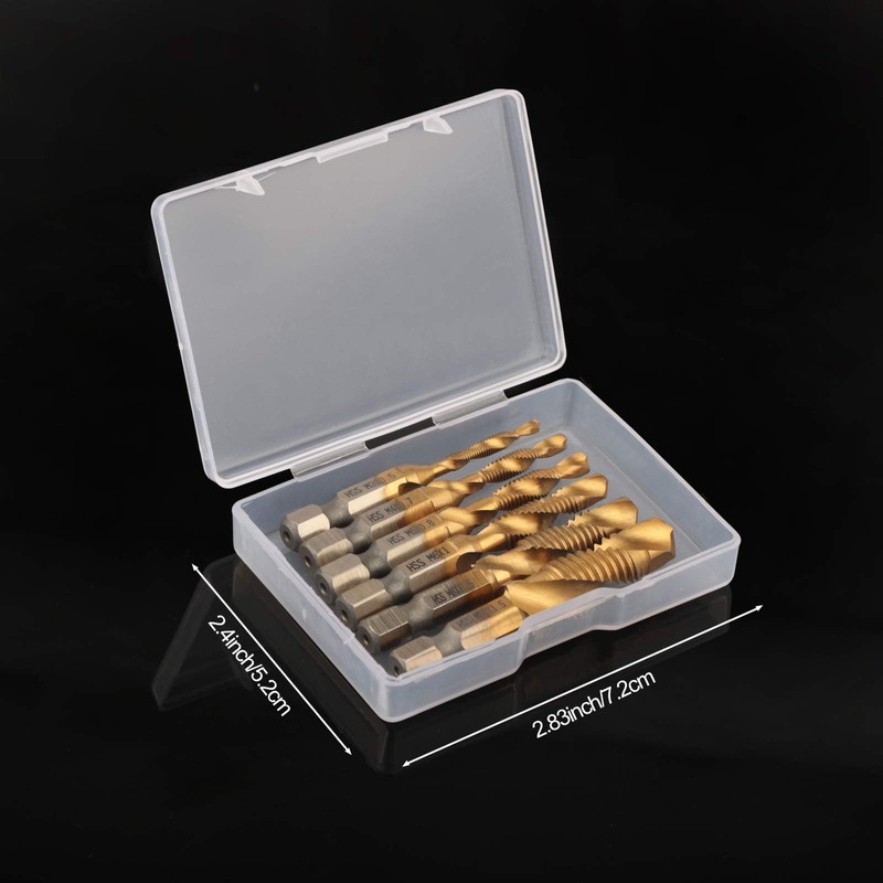 Combination Drill Tap Bit Set, 6 Pieces, 1/4 Inch HSS
