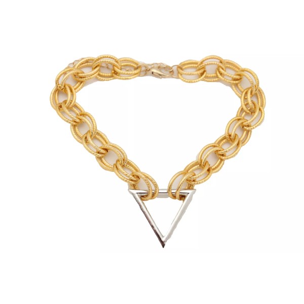 Unbranded Women Necklace Gold Metal Chain Links Silver Triangle Pendant