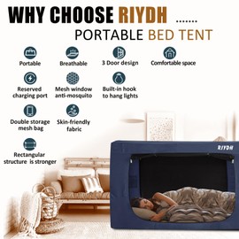 RIYDH Bed Tent Bunk Twin Bed Canopy Tents - Portable Dream Tent for Kids and Adult Indoor Sleeping Tents 93% Blackout with 3 Doors Breathable Big Space