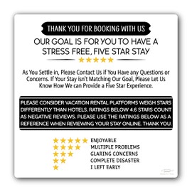 White & Black Airbnb Review Fridge Magnet, VRBO Airbnb Essentials for Hosts, Air bnb Supplies for Guests, 5.5 x 5.5 Refrigerator Magnet with 2 Stickers, 5 Star Rating Short Term Rental Review Magnet