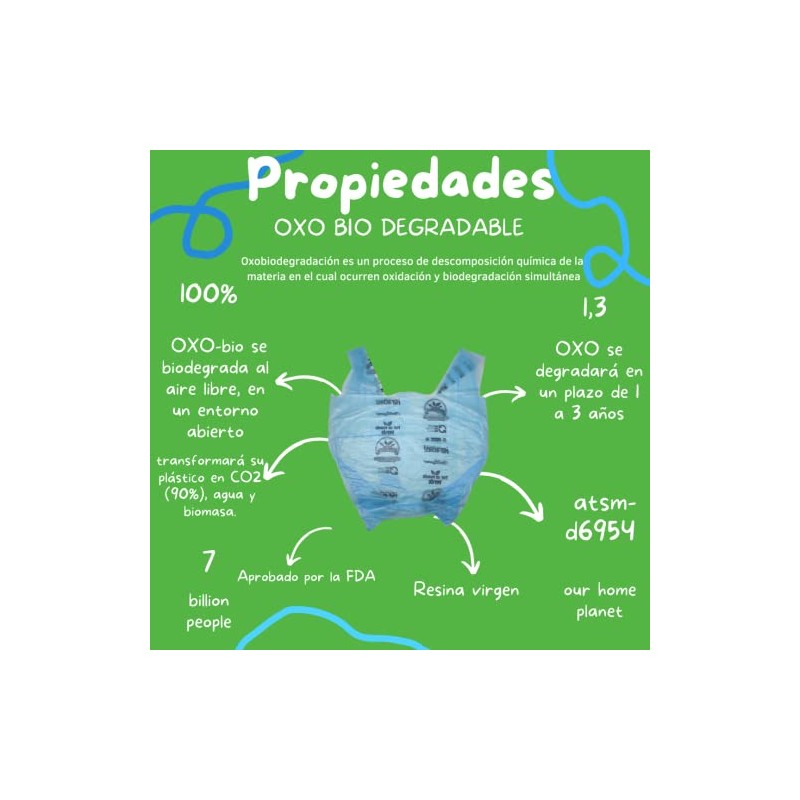 bolsas tipo camiseta oxobiodegradables resistentes multi proposito supermercado ecofriendly 100%