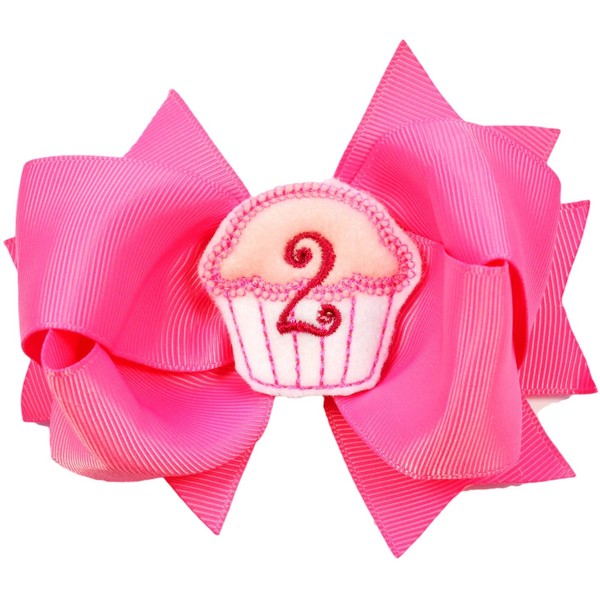 Happy Birthday Monogrammed Cupcake Hair Bow w/ Added Crochet Headband (Year 2)