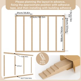 Weysat MDF Board and Batten Wall Panel Kit Premade Wainscoting Panels Precut Wall Molding Kit Accent Mdf Paneling Trim for DIY Interior Moulding Decor Home Office Decorative, 107.5 x 80 inch